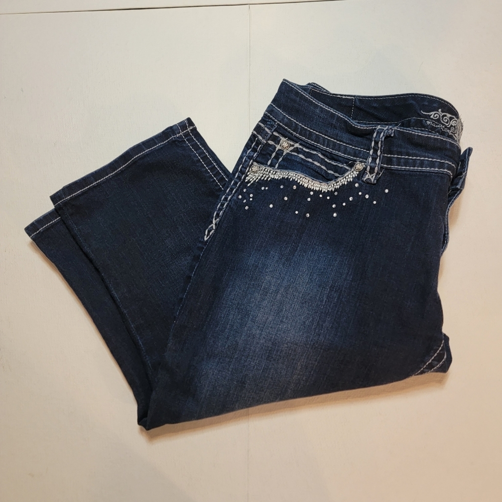 Maurices Dark Blue Denim Capris with Silver Stud Detail - Picture 2 of 11